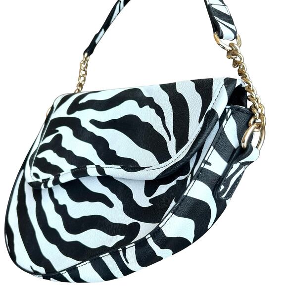 Public Desire The Fox Zebra Saddle Shoulder Bag Vegan Leather Y2K NWOT